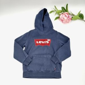 LEVI'S Children's Navy Blue Hoodie Sweatshirt With 3D Terry Front Brand Logo S
